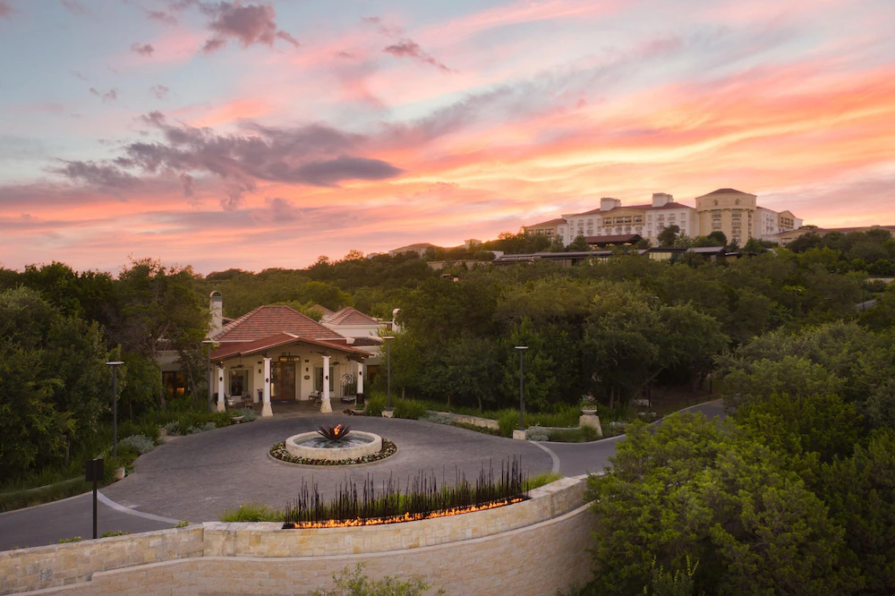 Resort arrival at sunset